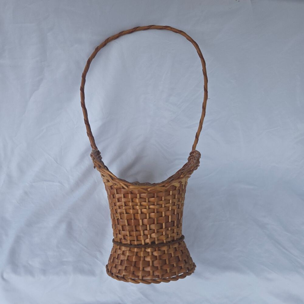 Vintage Rattan Wicker Floor Vase Basket Handles 24" x 11" Pot Planter Portugal